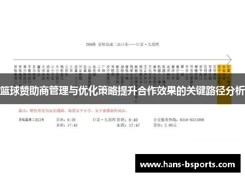 篮球赞助商管理与优化策略提升合作效果的关键路径分析